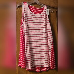 LOFT Red and White Striped Tank Top